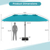 15ft double-sided turquoise patio umbrella with crank, featuring a sturdy base and top vent for enhanced air.