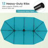 Top view of the 15ft turquoise double-sided patio umbrella showcasing heavy-duty ribs and thickened metal pipes for.