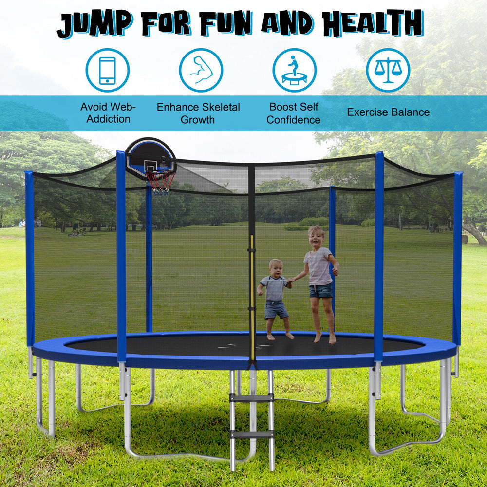 15/16 Feet Outdoor Recreational Trampoline with Enclosure Net-15ft - Gallery View 1 of 9