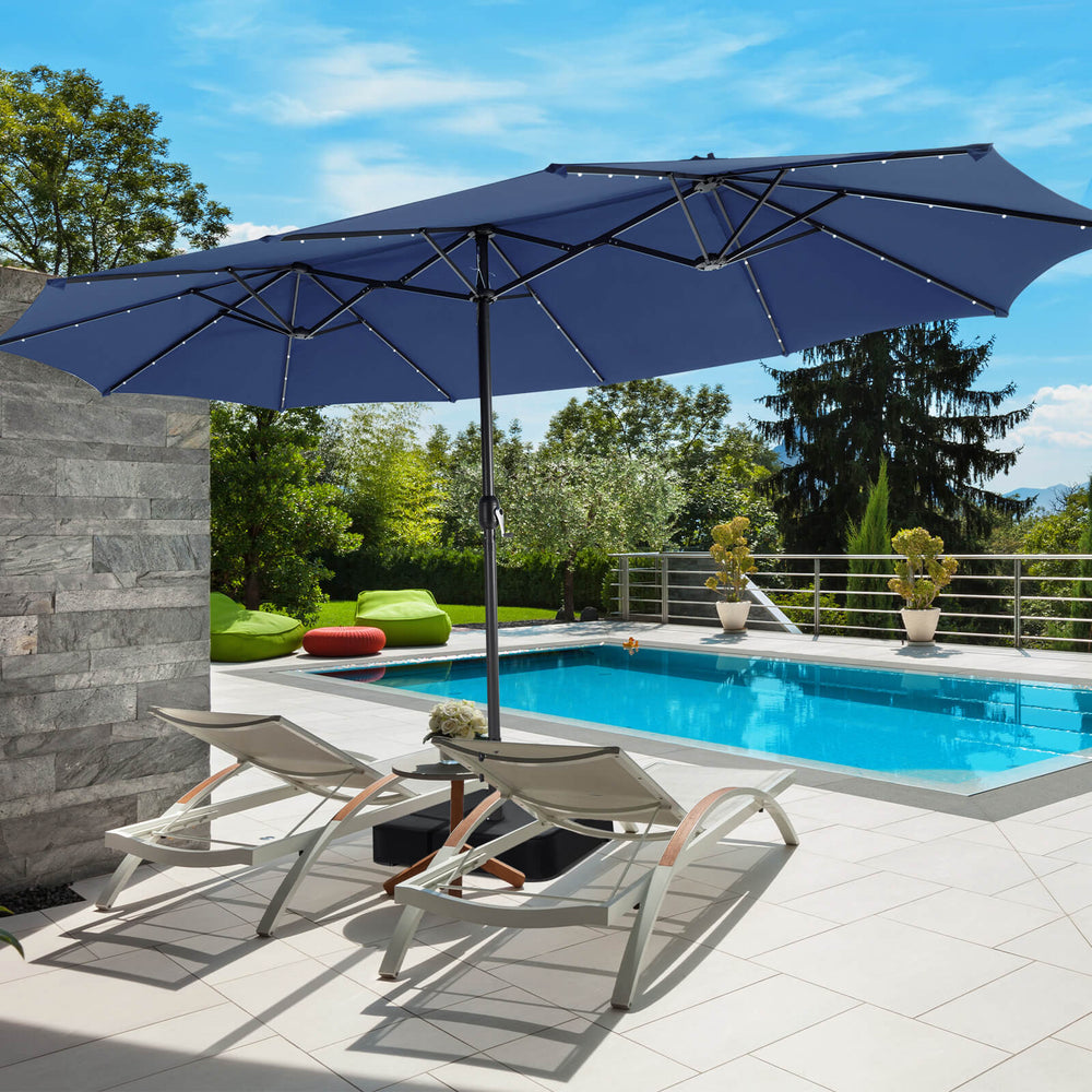15 Feet Double-Sided Patio Umbrella with 48 LED Lights-Navy - Gallery View 1 of 10