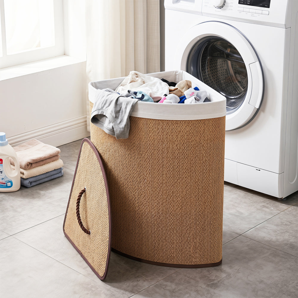 15 Gal Capacity Bamboo Laundry Hamper with Removable Liner-Brown - Gallery View 1 of 10