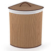 Bamboo laundry hamper with removable liner, 15-gal capacity, foldable design, ideal for bedrooms and bathrooms.