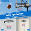 15-inch basketball rim with all-weather net, suitable for walls or doors, includes mounting hardware for easy.