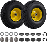 15 x 6.00-6 tube-type tires and wheels, heavy-duty 4-ply rubber, yellow rims, ideal for riding mowers and carts.