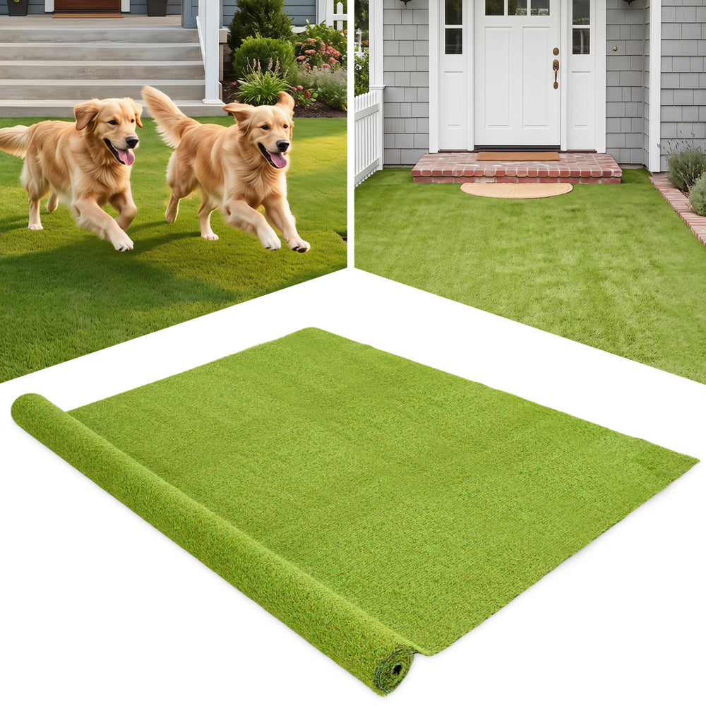 15 x 7 feet artificial turf rug with low 0.75 inch pile height, ideal for pet areas and easy maintenance.