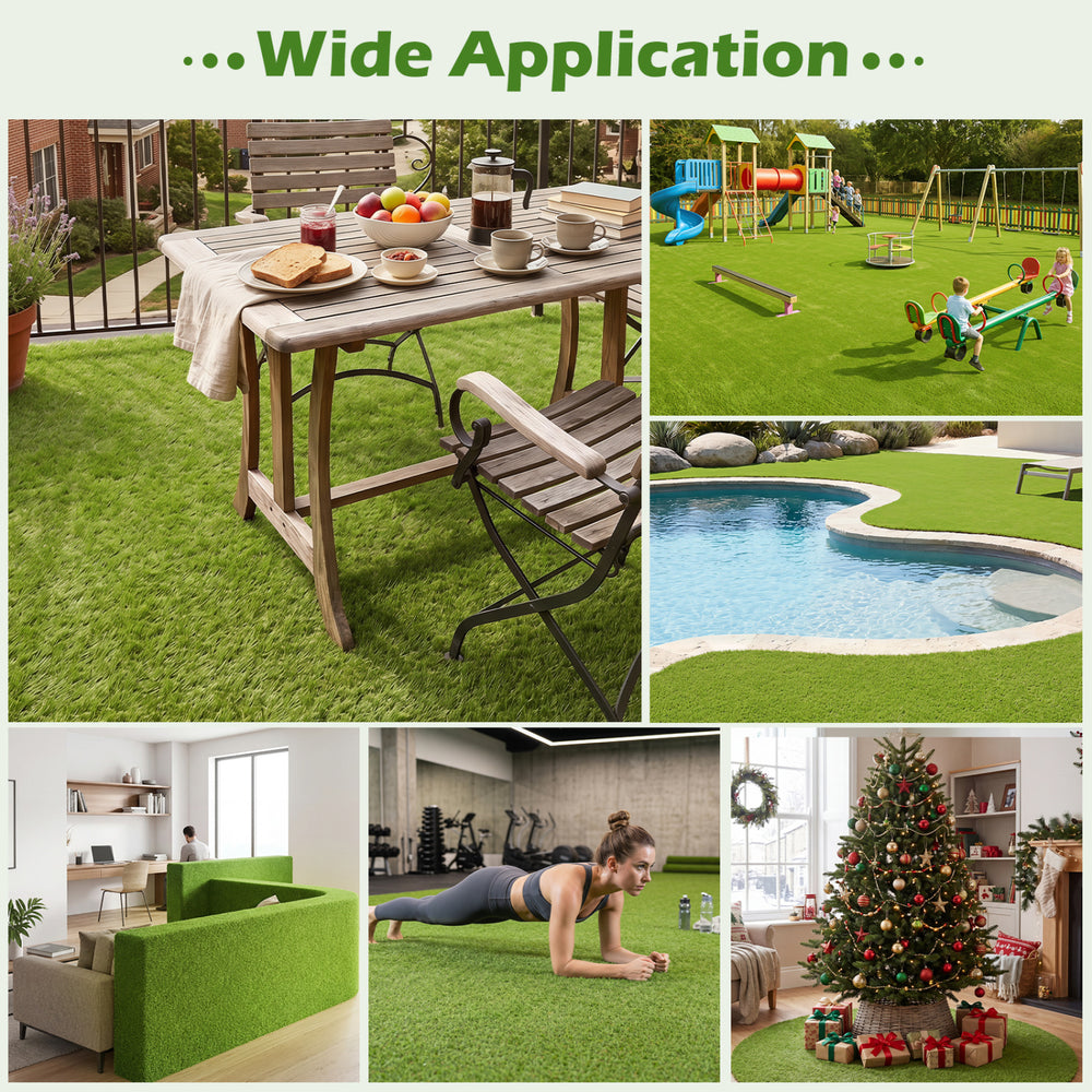 15 x 7 feet artificial turf rug with low 0.75 inch pile height, ideal for balconies, yards, and play areas.