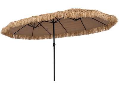 Costway 15' x 9' Double-Sided Thatched Tiki Patio Umbrella w/ Crank Handle 69235040 New