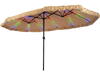 Solar double-sided patio umbrella with 144 multi-colored lights, brown polyester fabric, perfect for backyard gatherings.
