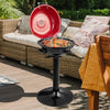 Electric BBQ grill with removable non-stick warming rack in red, ideal for outdoor cooking and family gatherings.