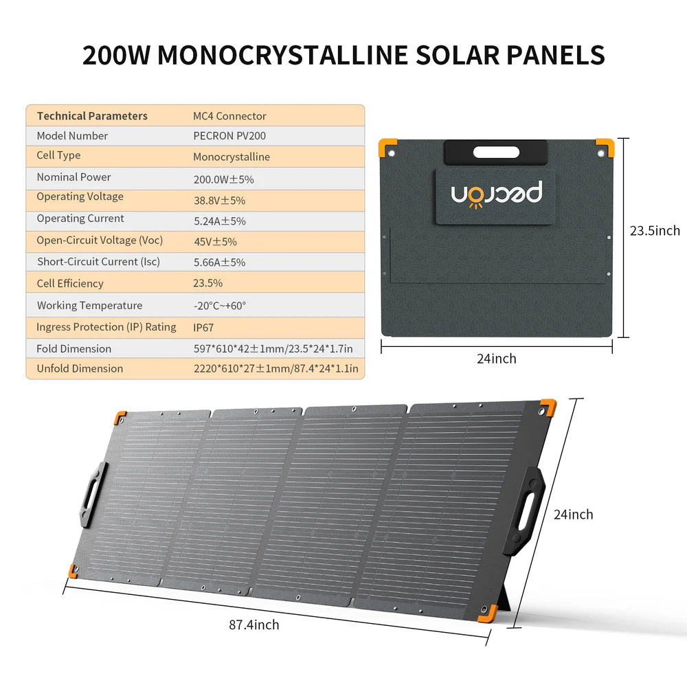 Pecron PV200 Solar Panel 200W Portable Waterproof IP67 New