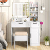 Vanity set in white with adjustable mirror, 3 lighting modes, and organized storage, perfect for makeup and styling.