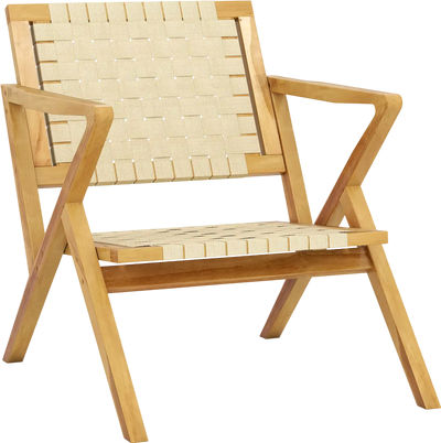 Costway Teak Wood Patio Chair Webbing Seat Backrest 24952688 New