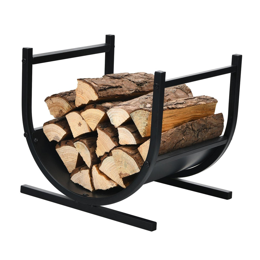U-shaped firewood rack made of steel, measuring 17"x14.5"x15.5", designed for indoor and outdoor wood storage.