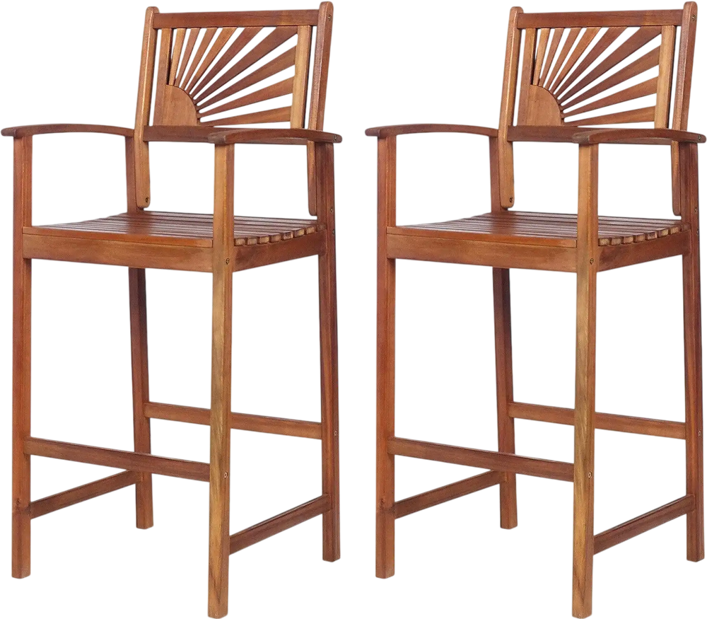 2 Pieces Outdoor Acacia Wood Bar Chairs with Sunflower Backrest and Armrests