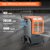 Commercial dehumidifier in gray, removing 163 pints daily, with high airflow for 4500 sq.ft coverage, ideal for.