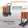 Commercial dehumidifier with drain hose, 163 pints capacity, portable design, ideal for warehouses and large spaces.