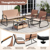 4-piece patio furniture set featuring rocking chairs with breathable fabric, plastic wood armrests, and a 2-tier coffee.