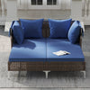 Outdoor Daybed with Retractable Canopy PE Wicker Rattan Patio Lounger-Navy - Gallery View 1 of 11