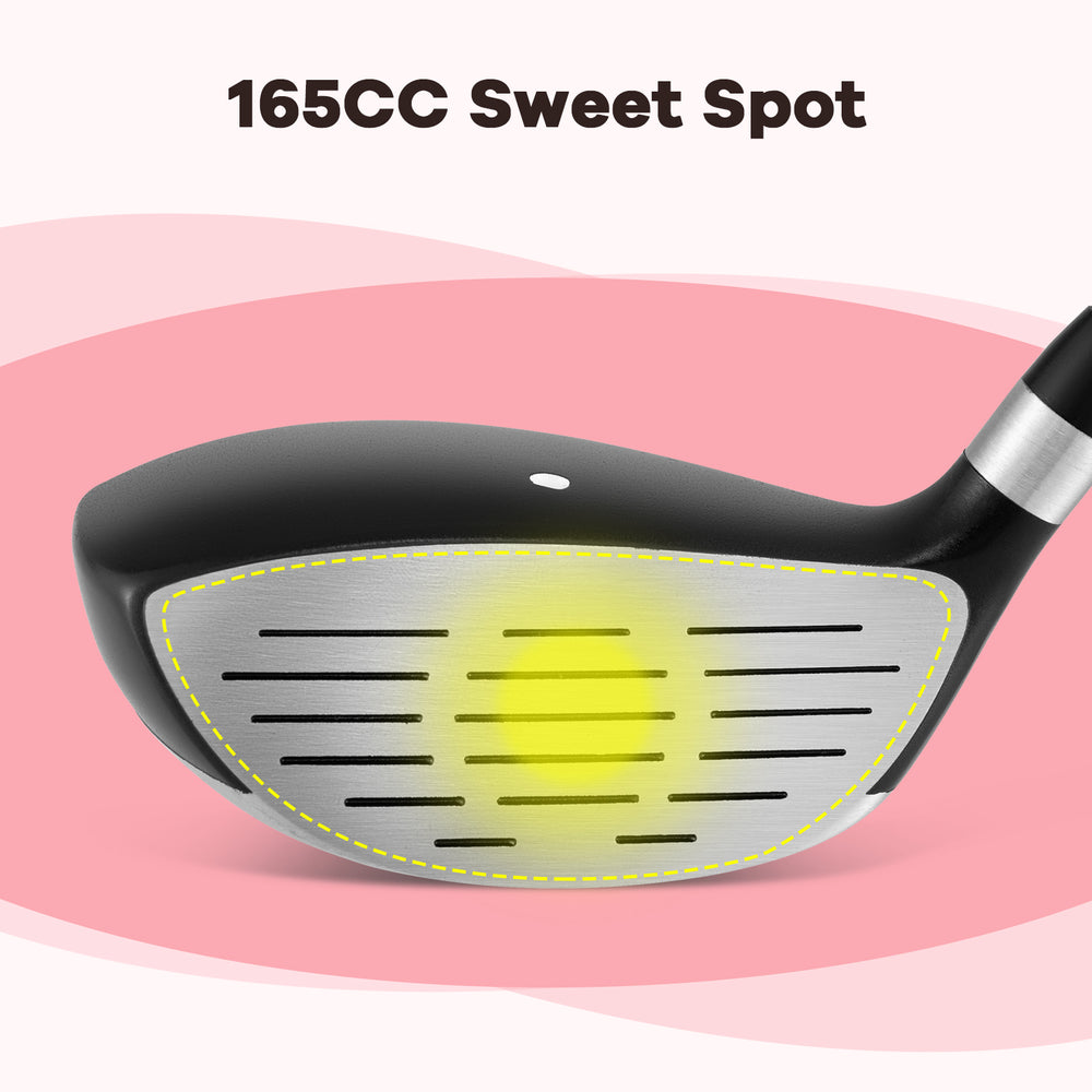 Close-up of the 165CC sweet spot on the 38-inch junior #3 fairway wood golf club, designed for kids ages 11-14.