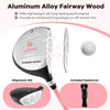 Junior #3 fairway wood golf club in pink, featuring aluminum alloy head, fiberglass shaft, and alignment aid for kids.