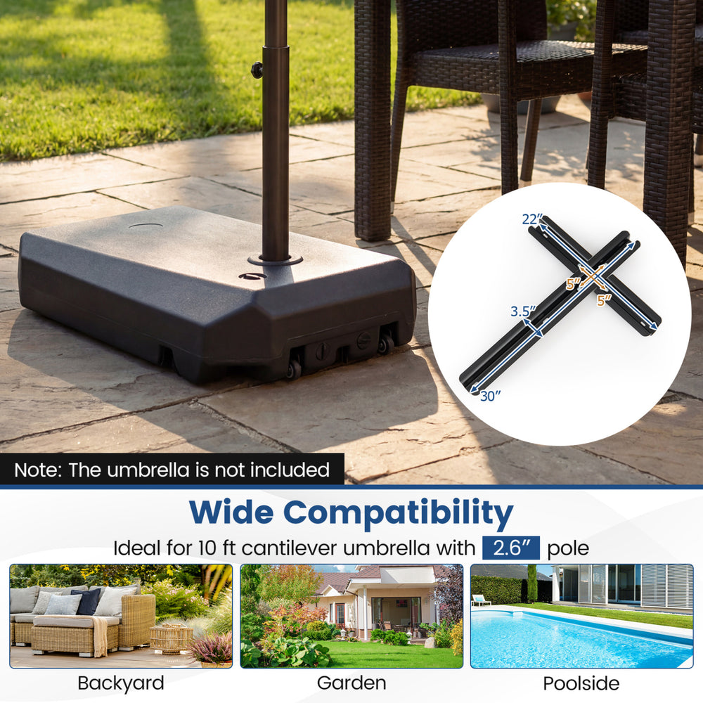 165 lbs cantilever umbrella base with wheels and cross base, designed for 10 ft umbrellas, ideal for backyard and.