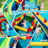 Inflatable Double Water Slide Park featuring dual slides, obstacle course, climbing wall, and basketball hoops for.