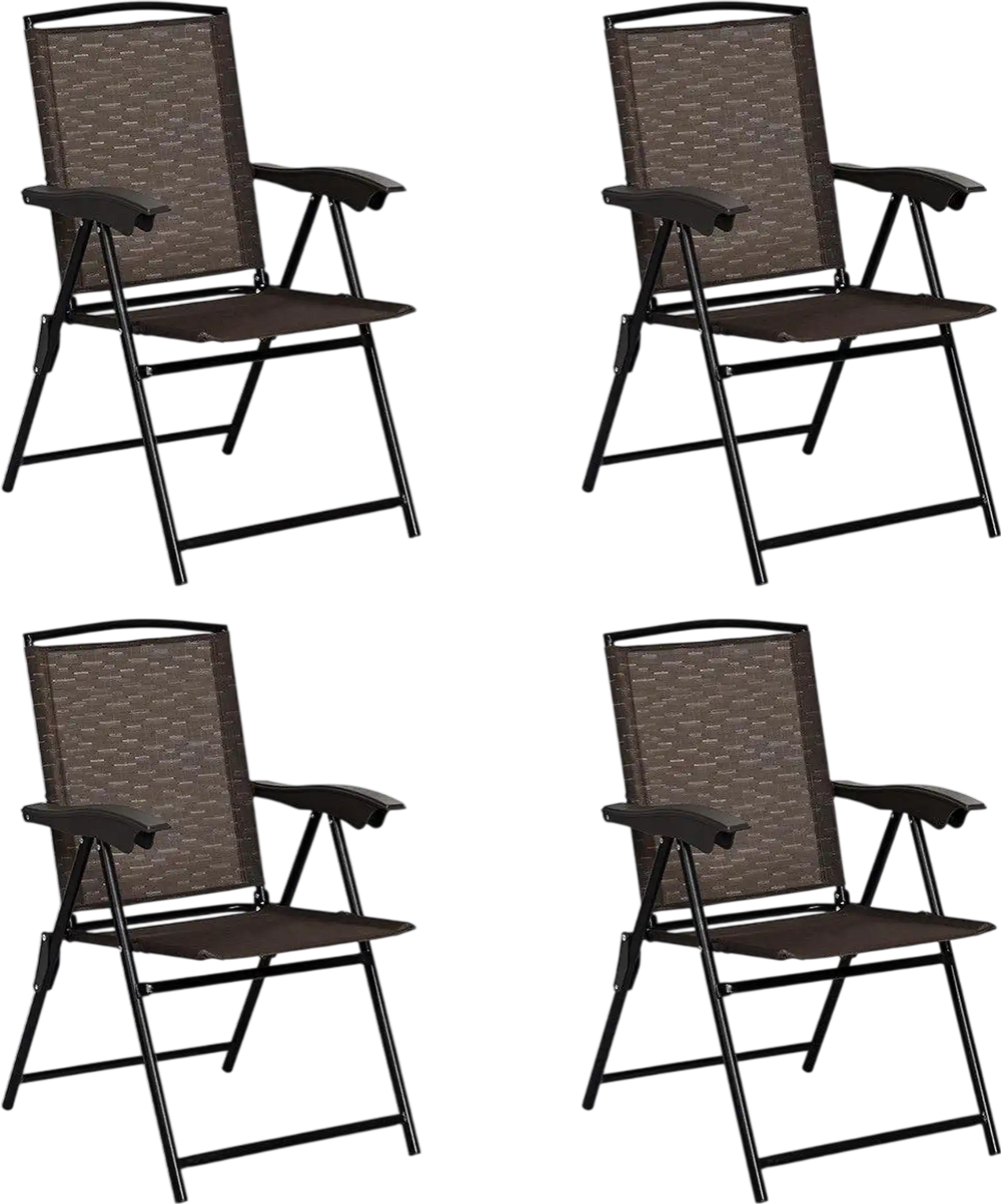 4 Pieces Folding Dining Chairs with Smooth Armrests and Sling Back