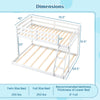 Twin over full low floor bunk bed frame in white with solid pine wood, integrated ladder, and full-length guardrails.