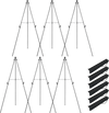 Set of six 166 cm black metal easel stands with movable card slots, ideal for presentations and events.