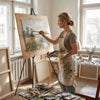Metal easel stand set in use, featuring a strong frame and adjustable height, ideal for art exhibits and presentations.