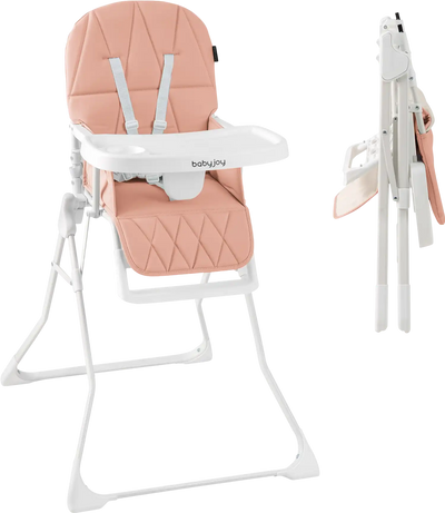Costway Easy Clean Compact Foldable Highchair Removable Adjustable Tray PU Seat Cushion 721835469 New
