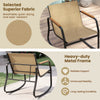 Brown rocking bistro chair with ergonomic design, breathable fabric, and heavy-duty metal frame for outdoor relaxation.