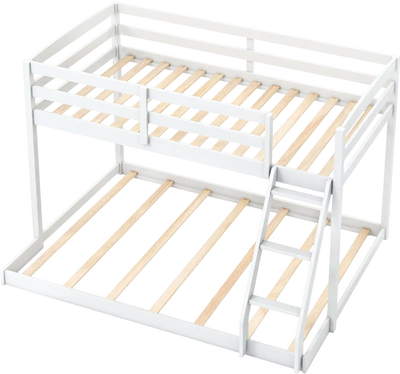Costway Twin Over Full Low Floor Bunk Bed Frame 374125869 New