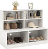 Entryway shoe cabinet in white with 4 storage cubes and 2 compartments, ideal for organizing shoes and accessories.
