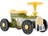 Green ride-on toy with steering wheel, train whistle sound, and under-seat storage for children aged 19-36 months.
