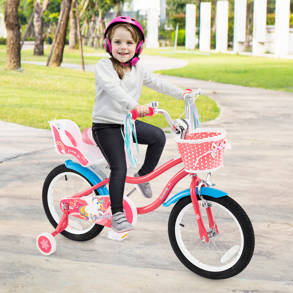 16 Inch Girls Bike for 4-7 Years Old Kids Bike with Doll Seat and Training Wheels - Gallery View 1 of 9