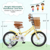16-inch kids bike with adjustable seat, handbrake, reflectors, and storage basket for children aged 4-7 years.