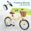 16-inch kids bike in yellow with training wheels, adjustable seat, and basket for safe riding experience for children.