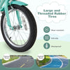 Large, threaded rubber tires on a 16-inch kids bike, designed for wear-resistance and shockproof performance on various.