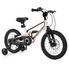 16-inch kids bike in pink with detachable training wheels, adjustable saddle, and dual disc brakes for safety and.