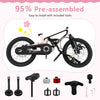 16-inch kids bike in pink with detachable training wheels, lightweight magnesium alloy, and dual disc brakes for safety.