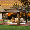Hardtop gazebo with waterproof metal roof and mesh sidewalls, perfect for outdoor patio gatherings and protection from.