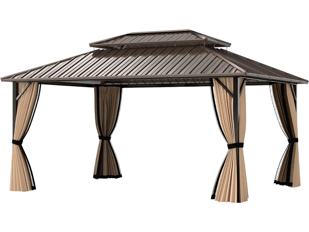 16 x 12 FT hardtop gazebo with waterproof curtains and aluminum frame, perfect for outdoor patio and garden gatherings.