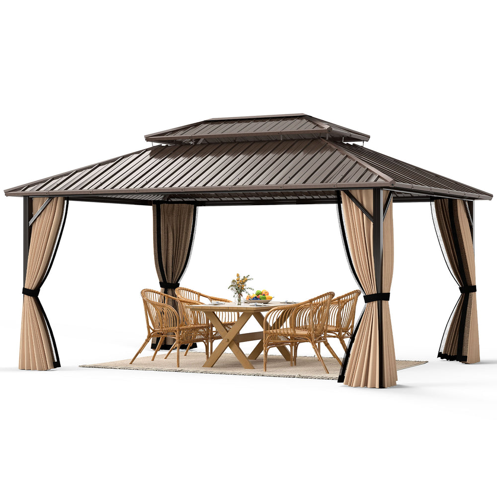 16 x 12 FT hardtop gazebo featuring elegant zippered curtains and spacious design, ideal for backyard parties and.