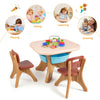 Children's activity table and chair set in brown and beige, featuring storage drawers, perfect for play and learning.