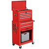 Red rolling cabinet storage chest with multiple drawers, lockable design, and wheels for easy mobility and organization.