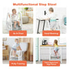 Kids step stool in gray with armrest, designed for potty training and hand washing, featuring safety handrails and.