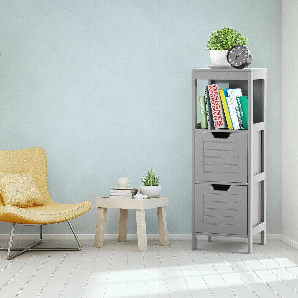Bathroom Wooden Floor Cabinet Multifunction Storage Rack Stand Organizer-Gray - Gallery View 1 of 11