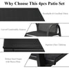 Curved armrest detail of the black 4 pieces patio furniture set with a sturdy steel frame for outdoor comfort.