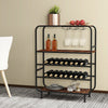 Rustic brown 16 bottle wine rack with 5 tiers, glass holders, and sturdy metal frame for kitchen or home bar use.